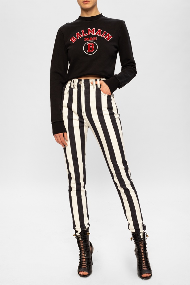 Balmain striped high hot sale waisted flare pants